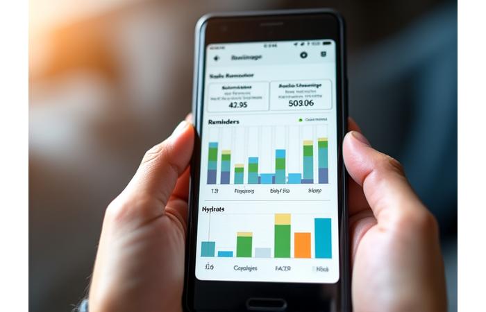 Captura de pantalla de la aplicación móvil de Bienestar Senda mostrando un panel de seguimiento de hábitos con gráficos de progreso y recordatorios inteligentes.
